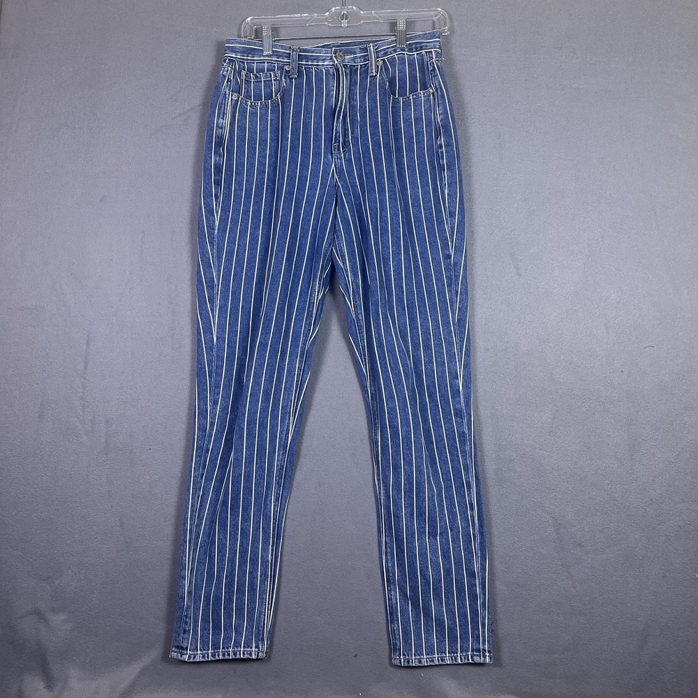 American Eagle Mom Jeans Women 6 Long Blue Striped High Rise Pinstripe